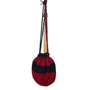 Red & Black Crotchet Drawstring Bags Pouch Handmade Purse Keepsake Bag Lined